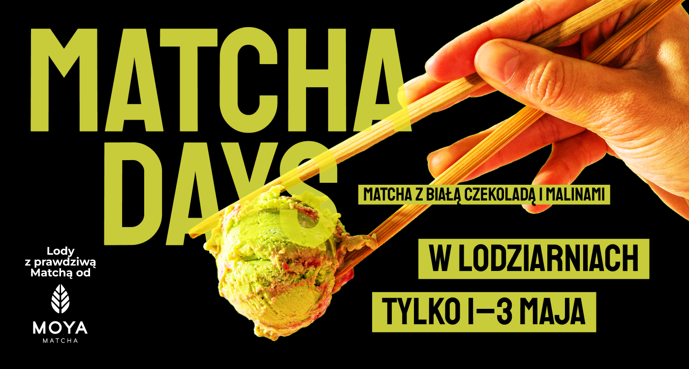 Matcha z białą czekoladą i malinami